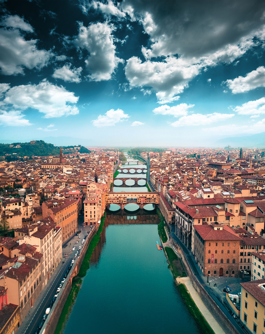 aerial view of ponte vecchio in Florence